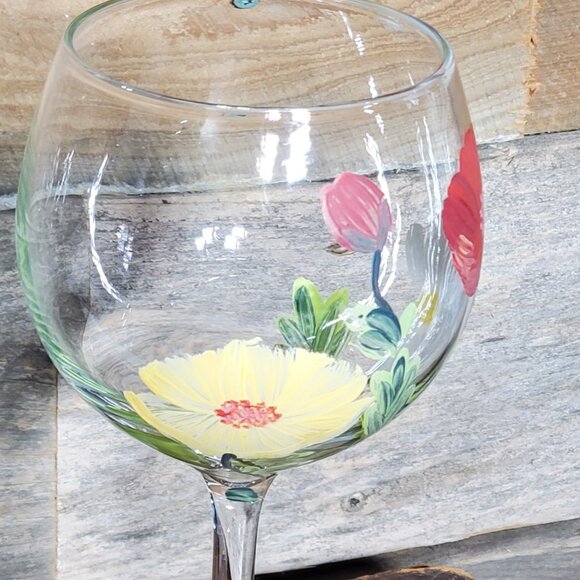 Hand Painted Red Wine Glass - Red, White & Yellow - Picture 2 of 2